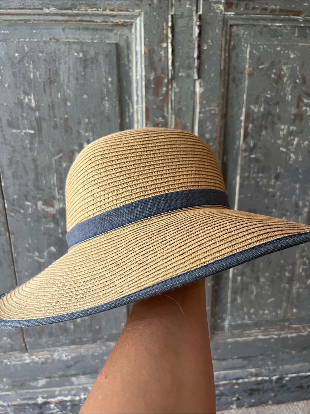 Cottage Core Gardener Straw & Denim Chambray Garden Hat